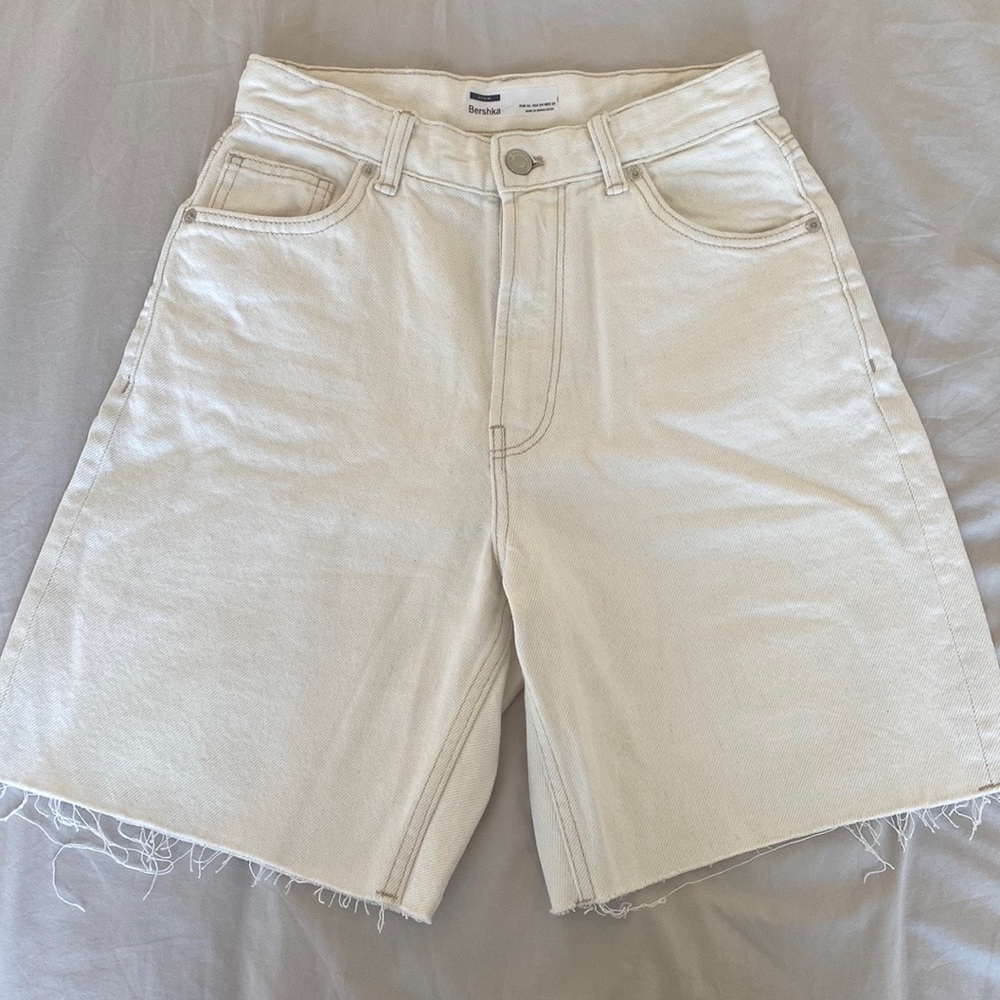 Bershka Cream Denim Shorts